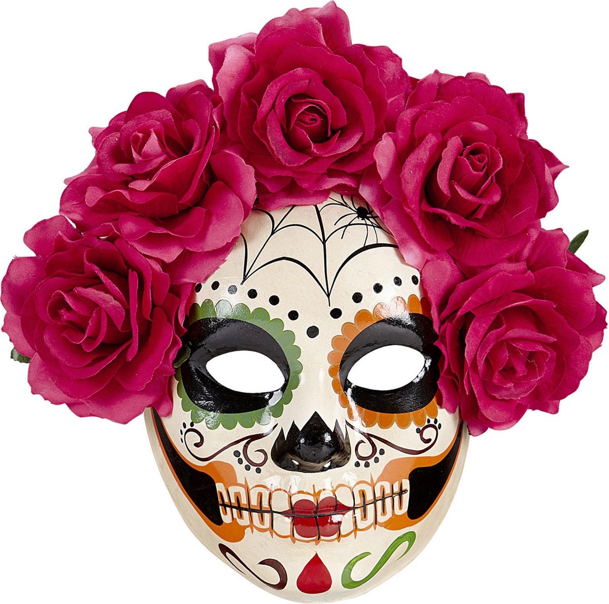 WIDMANN - Dia de los Muertos masker met bloemen voor volwassenen - Maskers > Half maskers